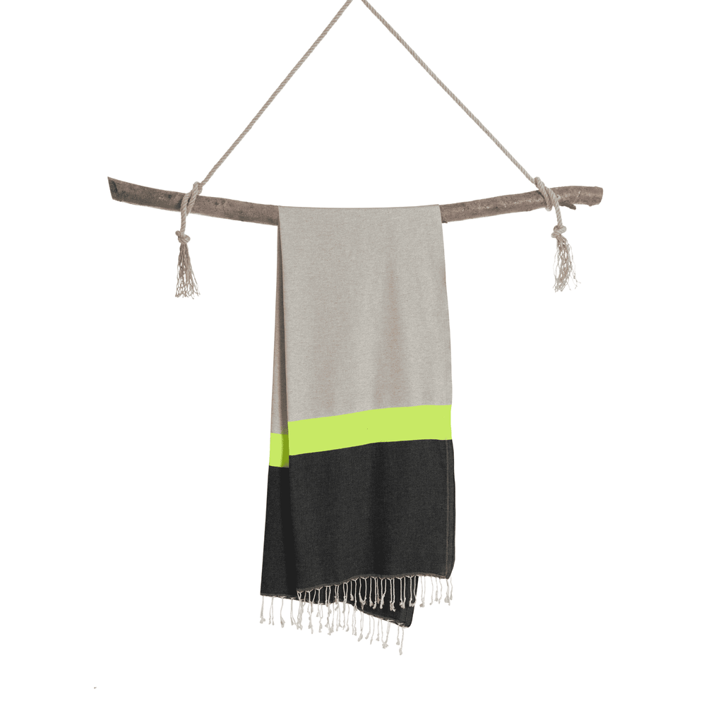 Neon Two-in-One Beach Towel and Bag, Grey, Black, Recycled Cotton with