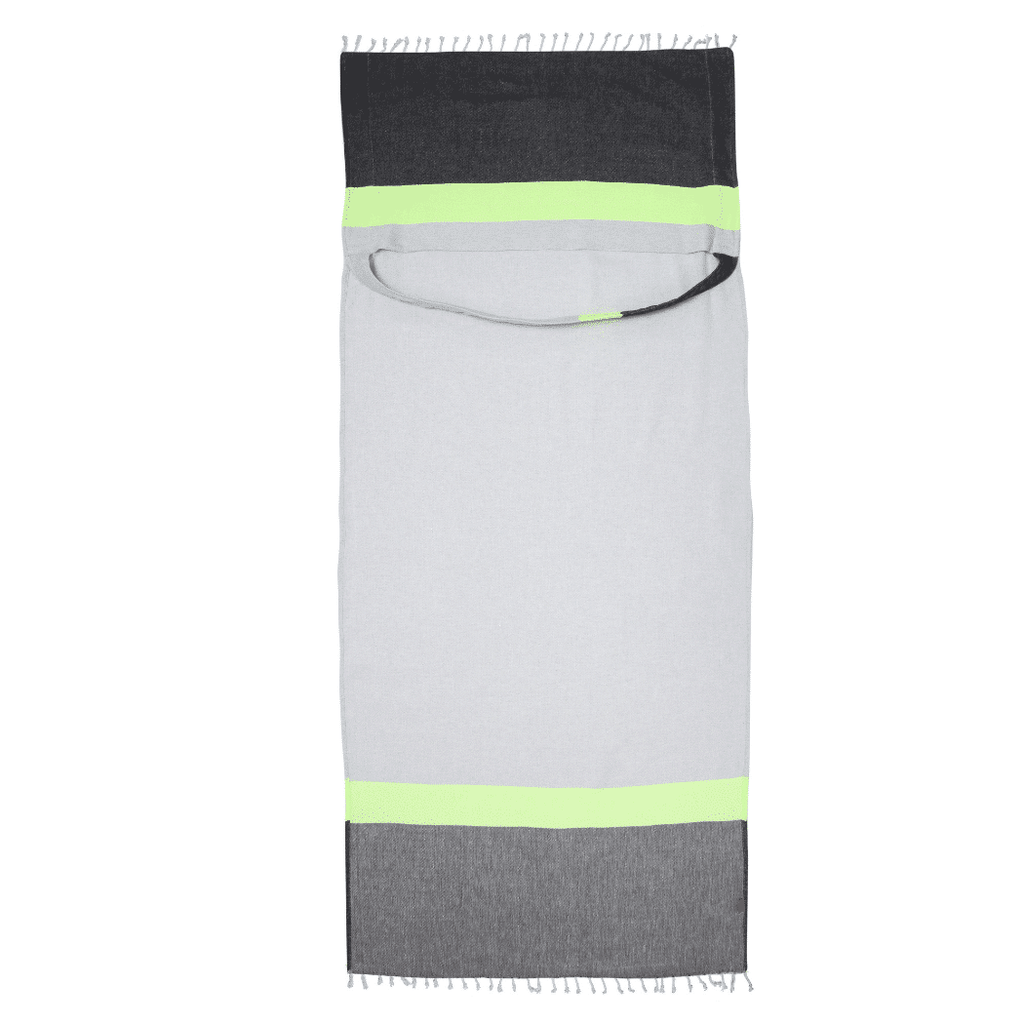 Neon Two-in-One Beach Towel and Bag, Grey, Black, Recycled Cotton with